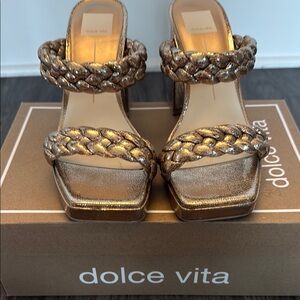 Dolce Vita Gold Braided Heels Square Toe